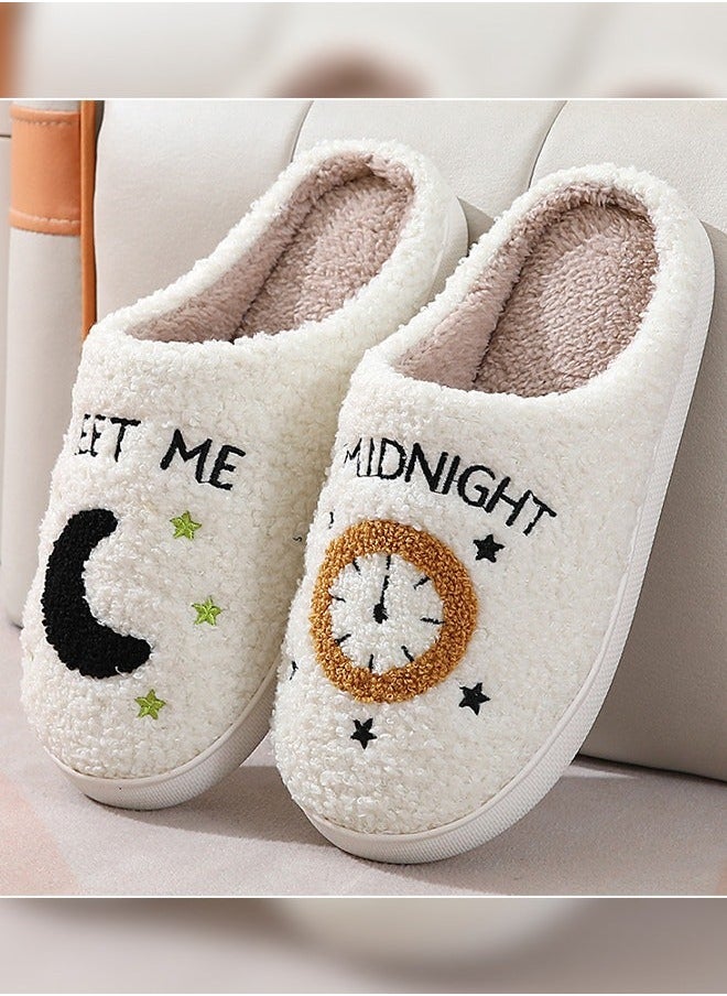 NIBEMINENT Meet Me at Midnight Bedroom Slippers for Women Men Couple Plush Fuzzy Cozy House Autumn and Winter Warm Indoor Outdoor Lightweight Soft Slides  - Image 1