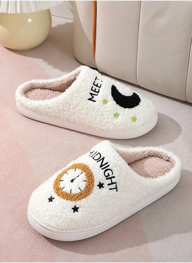 NIBEMINENT Meet Me at Midnight Bedroom Slippers for Women Men Couple Plush Fuzzy Cozy House Autumn and Winter Warm Indoor Outdoor Lightweight Soft Slides  - Image 3