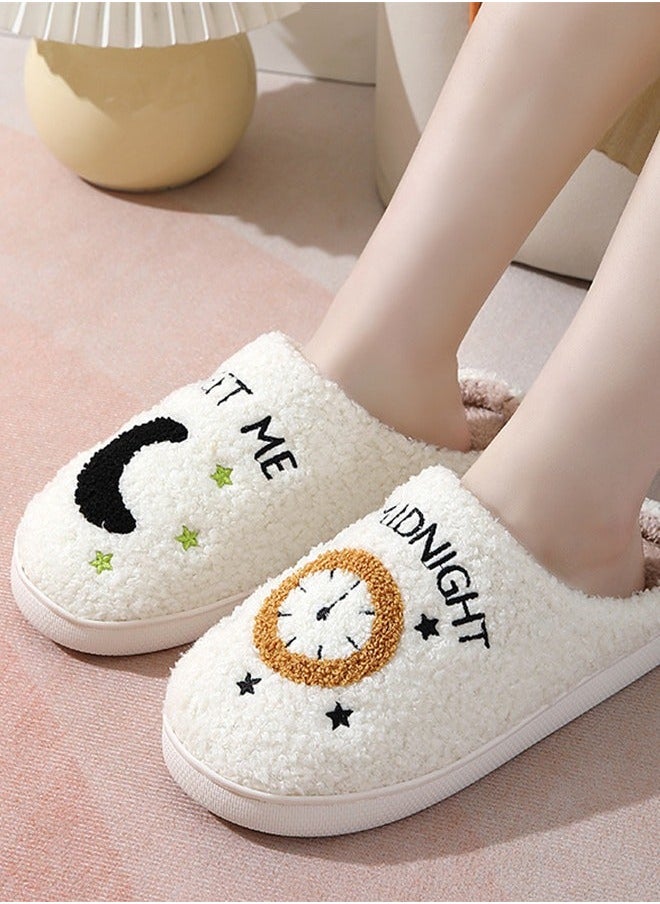NIBEMINENT Meet Me at Midnight Bedroom Slippers for Women Men Couple Plush Fuzzy Cozy House Autumn and Winter Warm Indoor Outdoor Lightweight Soft Slides  - Image 2