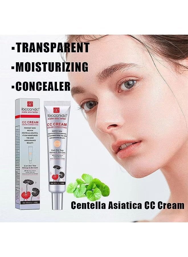 ibcccndc Color Correcting CC Cream With Centella, Multi-Purpose Skin Tone Adjusting CC Cream Concealer Full Coverage, SPF 25 Sunscreen Moisturizing Pre-Makeup Primer Brightening For Mature Skin (LIGHT)  - Image 2