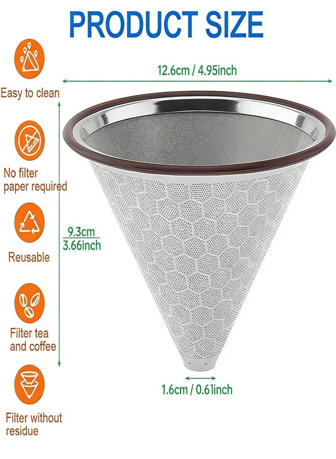 ESMAVO Reusable Coffee Filter, Stainless Steel Permanent Coffee Filter, Cone Pour Over Coffee Filter Compatible with Hario V60, Ovalware, Chemex, Coffee Dripper for Cuisinart Coffee Maker Filter and Brewer - Image 3