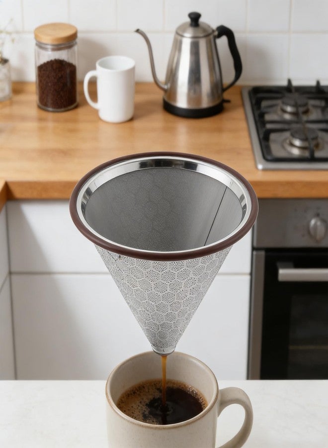 ESMAVO Reusable Coffee Filter, Stainless Steel Permanent Coffee Filter, Cone Pour Over Coffee Filter Compatible with Hario V60, Ovalware, Chemex, Coffee Dripper for Cuisinart Coffee Maker Filter and Brewer - Image 2