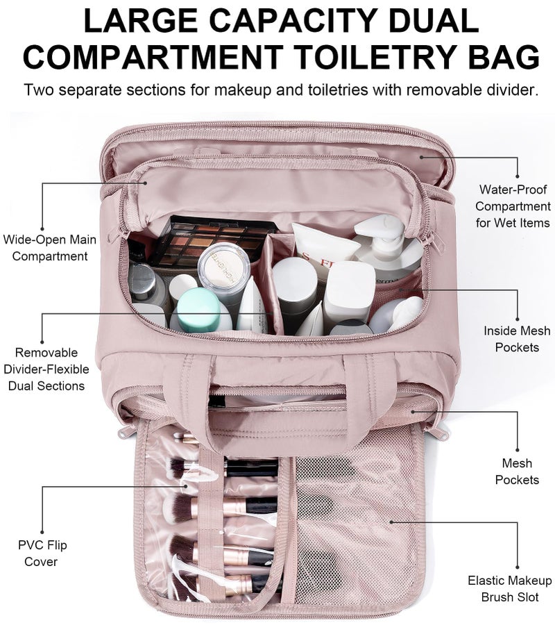 Bagstellar Travel Toiletry Bag for Women, Lightweight Large Quilted Puffy Makeup Bag Wide-open Make up Organizer Cloud Cosmetic Bag w/Handle for Traveling Toiletries Essentials Accessories Light Pink - Image 3