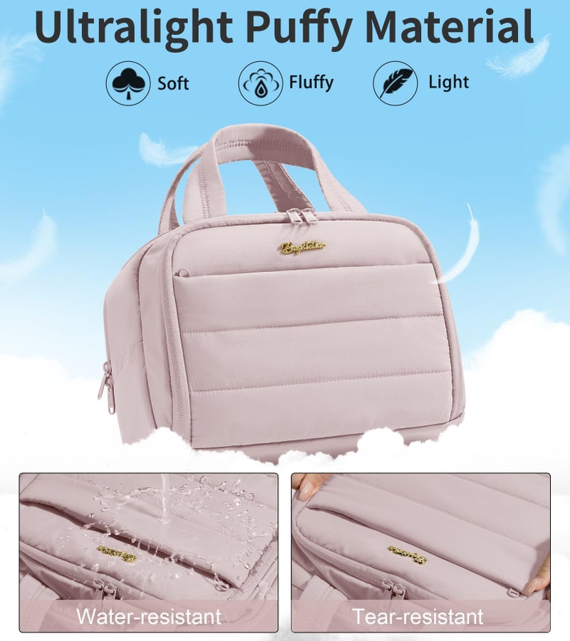 Bagstellar Travel Toiletry Bag for Women, Lightweight Large Quilted Puffy Makeup Bag Wide-open Make up Organizer Cloud Cosmetic Bag w/Handle for Traveling Toiletries Essentials Accessories Light Pink - Image 4