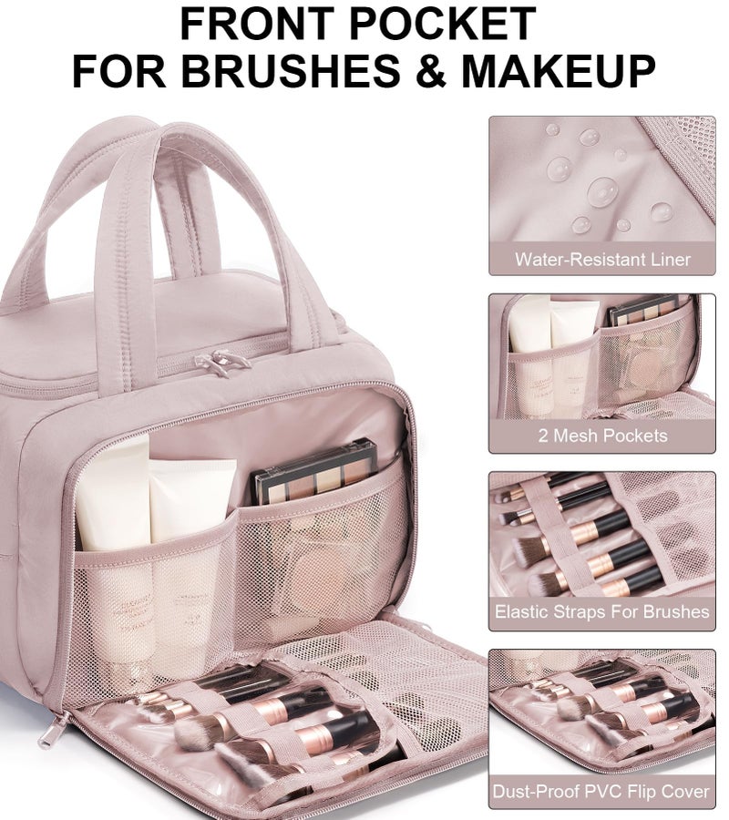 Bagstellar Travel Toiletry Bag for Women, Lightweight Large Quilted Puffy Makeup Bag Wide-open Make up Organizer Cloud Cosmetic Bag w/Handle for Traveling Toiletries Essentials Accessories Light Pink - Image 5
