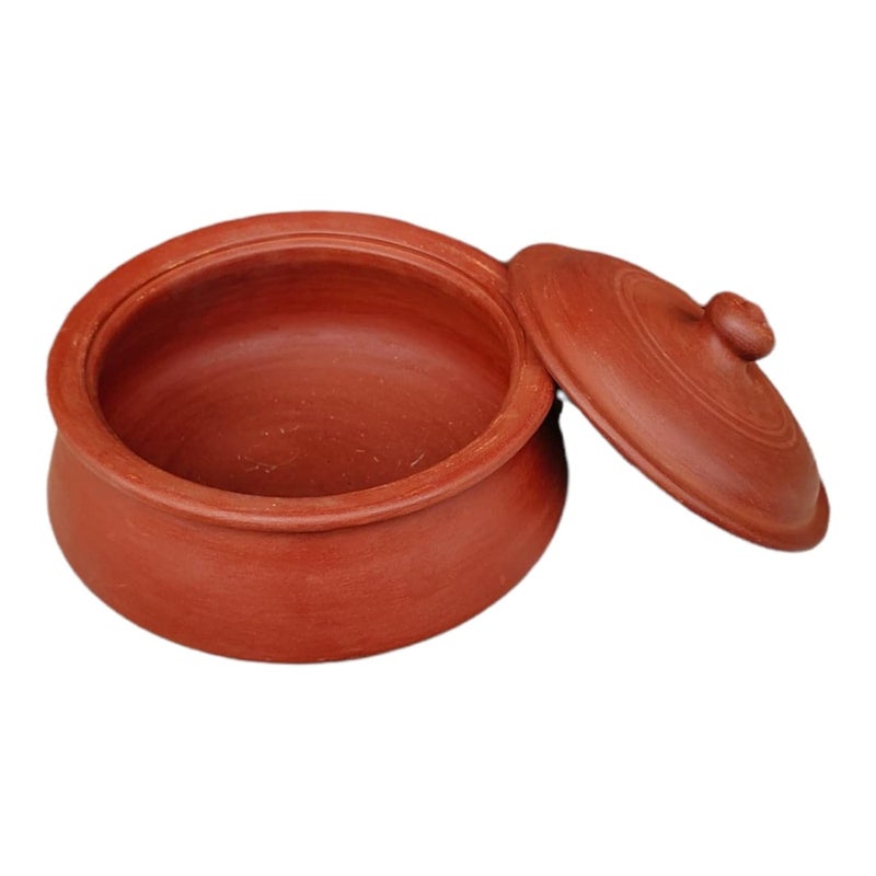 EZAHK EZAHK Earthen Clay Handi Bowl Type with Lid Clay Pot for Cooking Curry Dal Serving Natural Traditional 2L Brown - Image 2