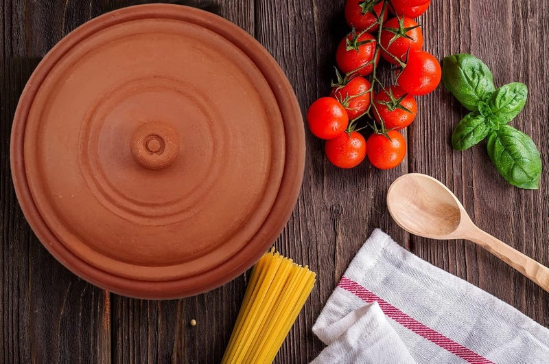 EZAHK EZAHK Earthen Clay Handi Bowl Type with Lid Clay Pot for Cooking Curry Dal Serving Natural Traditional 2L Brown - Image 5
