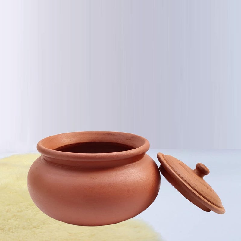 EZAHK EZAHK Earthen Clay Handi Bowl Type with Lid Clay Pot for Cooking Curry Dal Serving Natural Traditional 2L Brown - Image 4