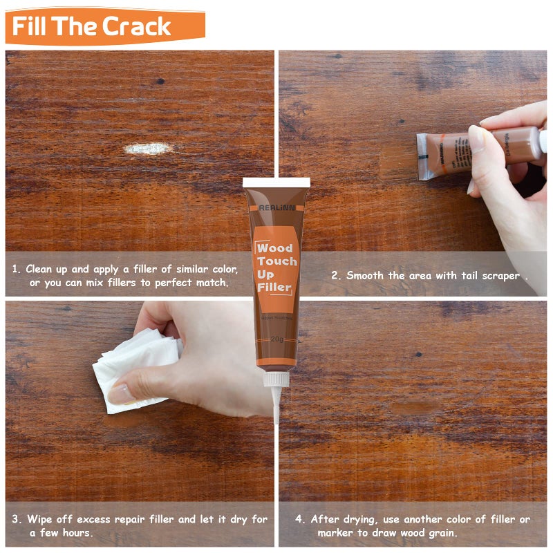 REALINN Wood Furniture Repair Kit 8 Dark Colors- Wood Fillers and Touch Up Markers, Repair Scratch, Cracks, Discoloration for Wooden Door, Floor, Table, Cabinet - Image 4