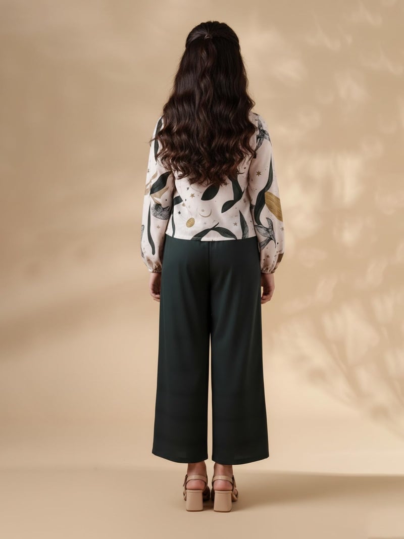 HELLCAT Elegant Floral Print Co-Ord Set for Girls 11-16 Years| Trendy Matching Top & Bottom Set_Green_11-12 Years - Image 4
