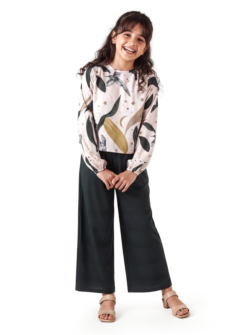 HELLCAT Elegant Floral Print Co-Ord Set for Girls 11-16 Years| Trendy Matching Top & Bottom Set_Green_11-12 Years - Image 1
