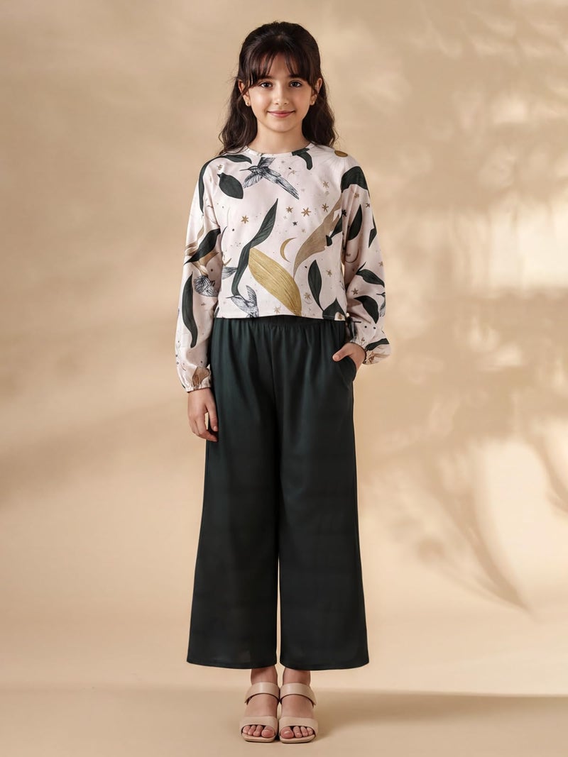 HELLCAT Elegant Floral Print Co-Ord Set for Girls 11-16 Years| Trendy Matching Top & Bottom Set_Green_11-12 Years - Image 2