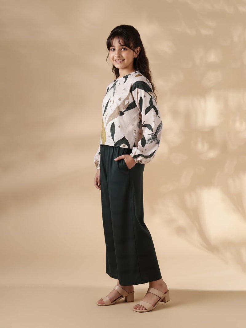 HELLCAT Elegant Floral Print Co-Ord Set for Girls 11-16 Years| Trendy Matching Top & Bottom Set_Green_11-12 Years - Image 5