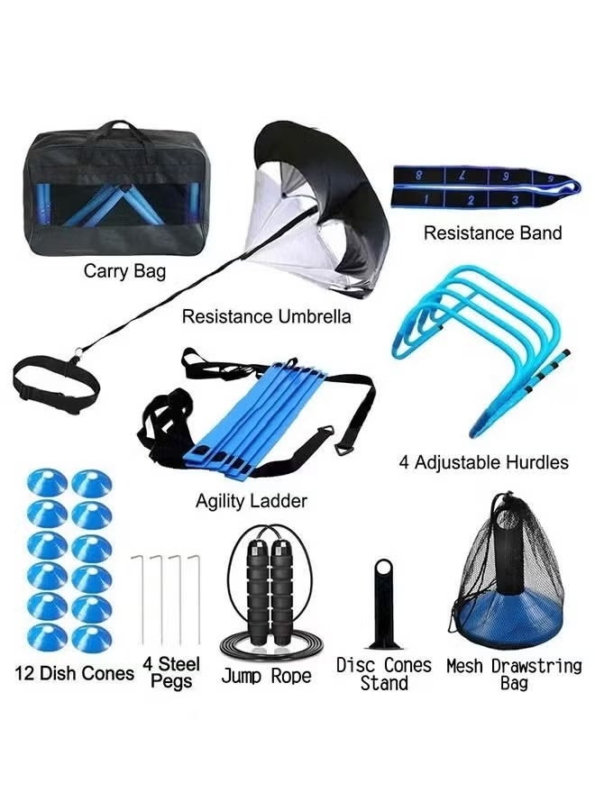 founder Agility Ladder 1 Agility Training Equipment 1 Resistance Parachute 4 Adjustable Hurdles 12 Disc Cones 1 Jump Rope 1 Resistance Band with bag Agility Speed Training Equipment for Youth&Adults - Image 2