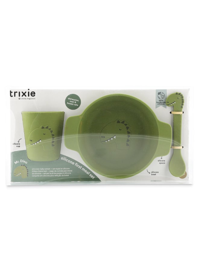 Trixie Silicone First Meal Set - Bowl, Spoon & Cup - Mr. Dino - Image 2