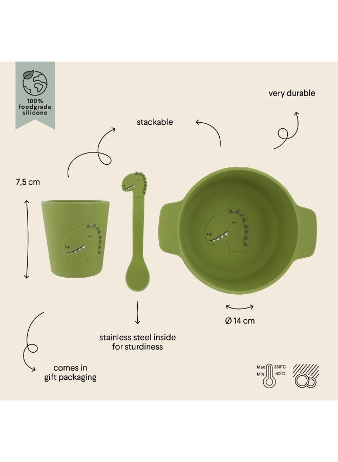 Trixie Silicone First Meal Set - Bowl, Spoon & Cup - Mr. Dino - Image 3