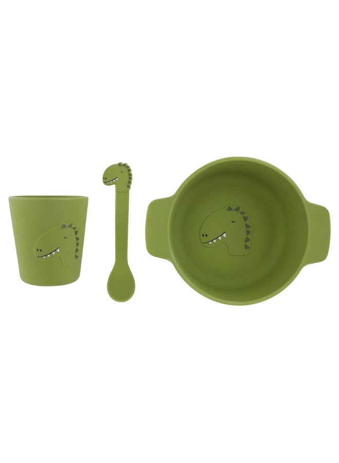 Trixie Silicone First Meal Set - Bowl, Spoon & Cup - Mr. Dino - Image 1