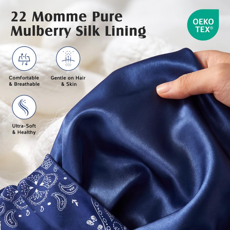YFONG Mulberry Silk Hair Bonnet for Sleeping Women Men, Real Silk Lining, Not Satin, Stay On All Night Sleep Bonnet with Adjustable Strap for Curly Short Long Fine Hair, Blue - Image 2