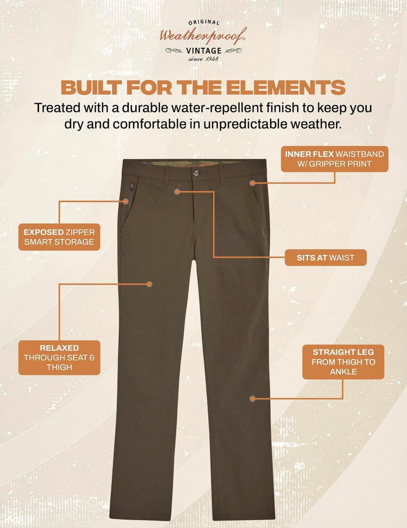 Weatherproof Vintage Mens Casual Pants - Regular Fit Ultra Stretch Flat Front Chinos | Lightweight Work & Travel Pants Mushroom - Image 4