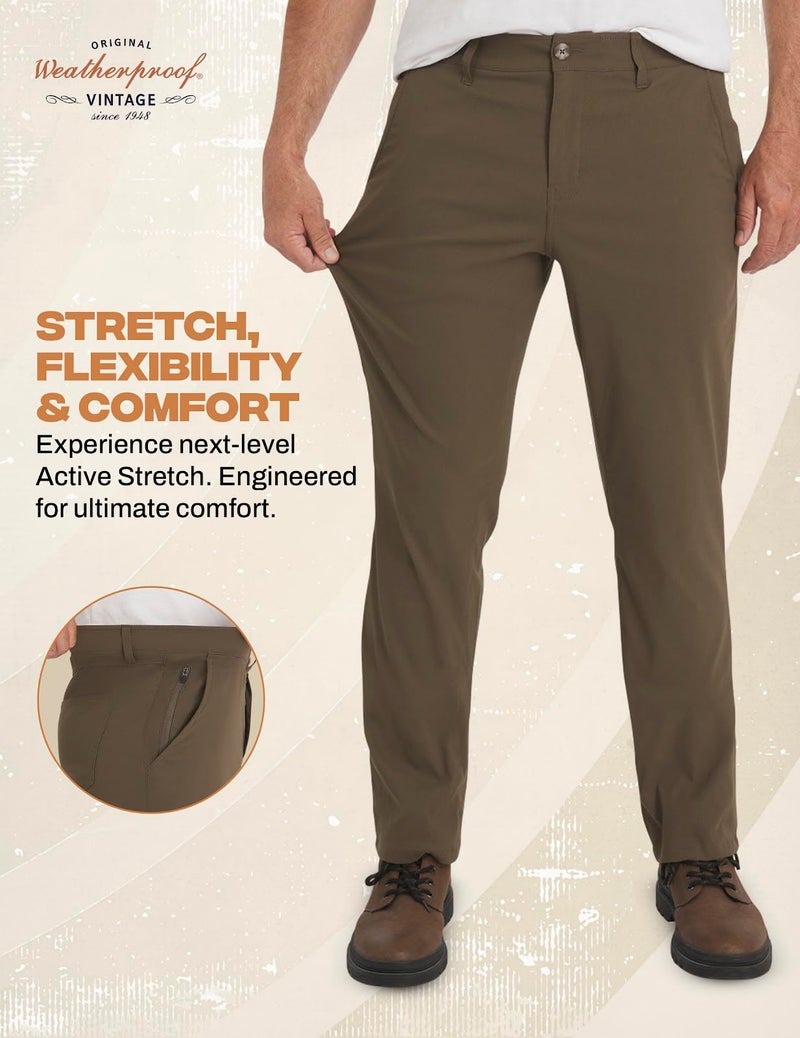 Weatherproof Vintage Mens Casual Pants - Regular Fit Ultra Stretch Flat Front Chinos | Lightweight Work & Travel Pants Mushroom - Image 5