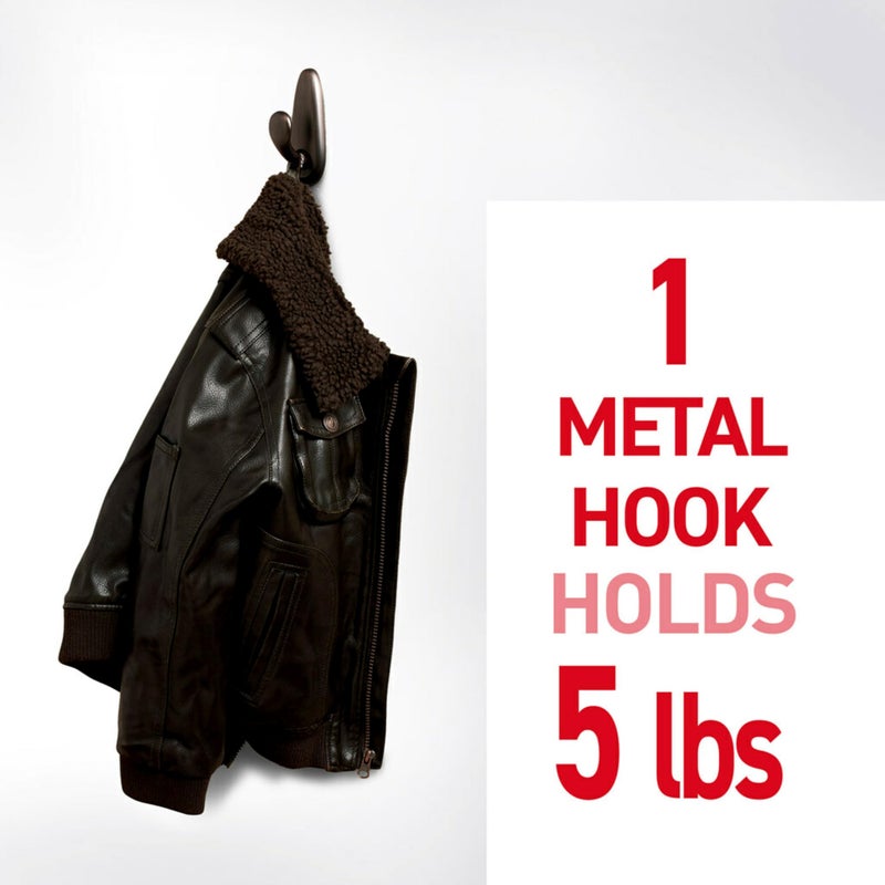 Command 5 lb Large Brushed Nickel Metal Hooks, 2 Coat Hooks and 4 Strips, Damage-Free Hanging with Adhesive, Great for Hanging Home and Room Decor - Image 2