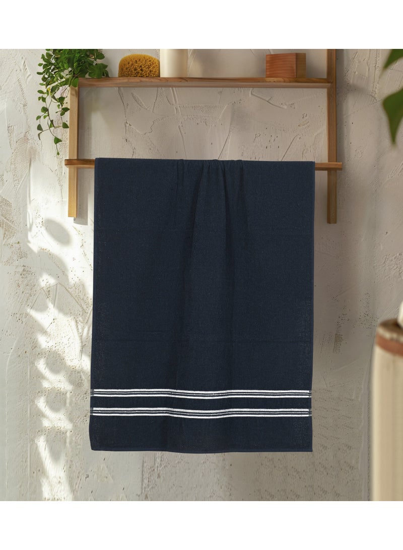 AURIO Premium 100% Cotton Ultra-Soft Bath Towel – 68x135 cm Large Absorbent Body Towel with Stylish Double White Stripe Dobby Border – Navy Blue Luxury Hotel & Spa Collection - Image 3
