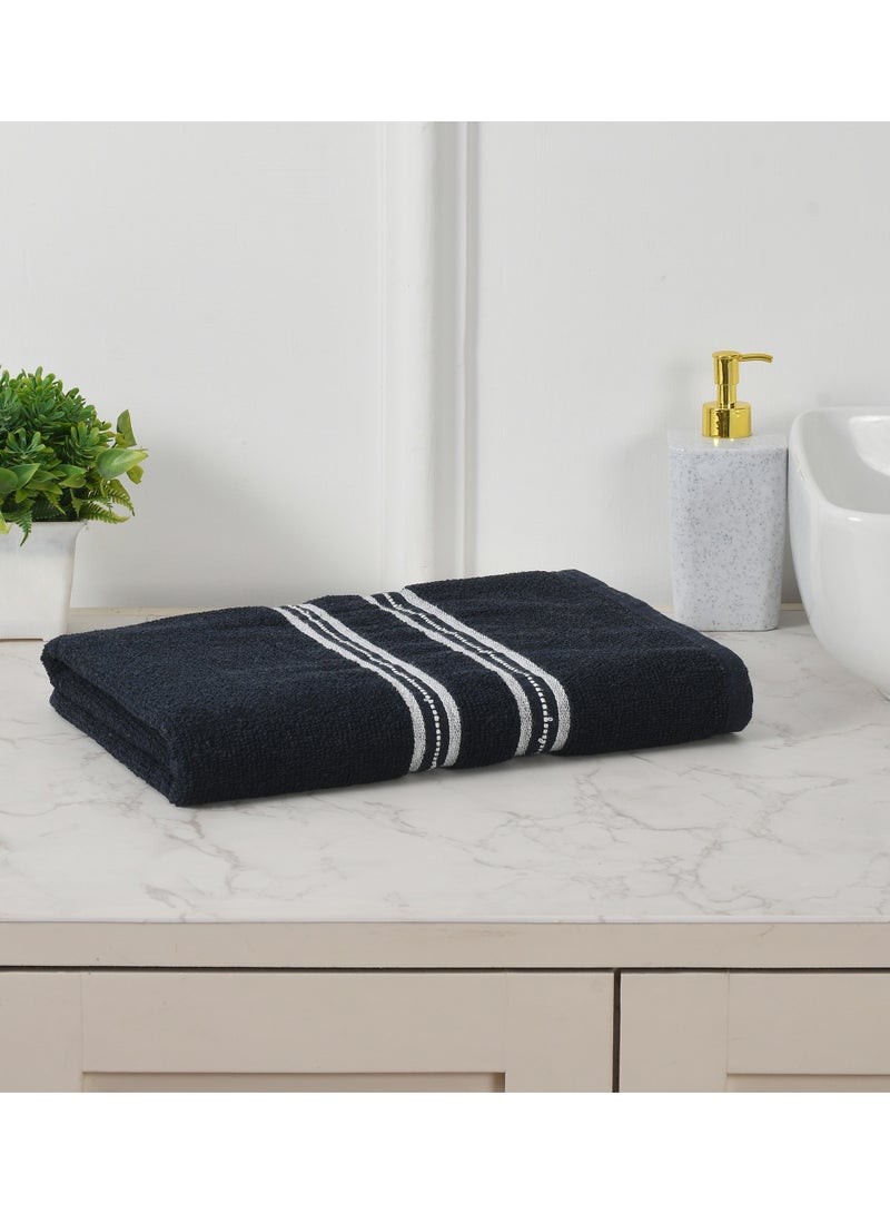 AURIO Premium 100% Cotton Ultra-Soft Bath Towel – 68x135 cm Large Absorbent Body Towel with Stylish Double White Stripe Dobby Border – Navy Blue Luxury Hotel & Spa Collection - Image 1