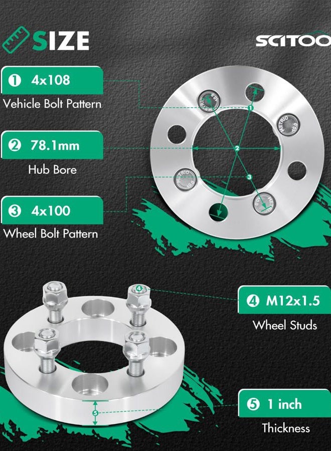 SCITOO 4 pcs 4LUG 1 inch Wheel Spacers Adapters 4x108 to 4x100 with 12x1.5 Studs 78.1CB Compatible with for Mus-Tang II 1974-1978 for Escort 1981-1990 - Image 2