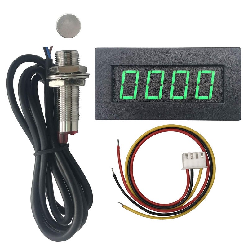 DIGITEN 4 Digital Green LED Tachometer RPM Speed Meter + Hall Proximity Switch Magnet Sensor NPN for Lathe Conveyor Belt - Image 1