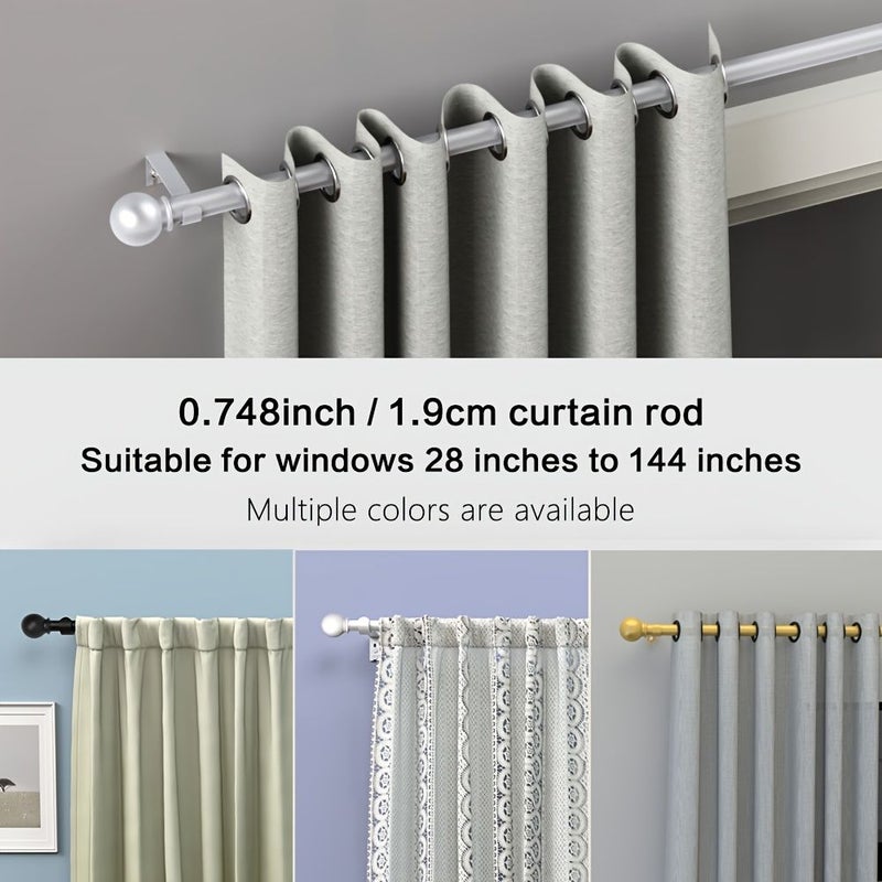 0 748 بوصة قضيب ستارة فضي 74 بوصة 189 سم كلاسيكي متعدد الاستخدامات رأس كروي صغير مزخرف مجموعة ملحقات حامل قضيب الستارة سهلة التركيب متينة وقوية يمكن تركيبها مع الستائر والستائر الشفافة - Image 1