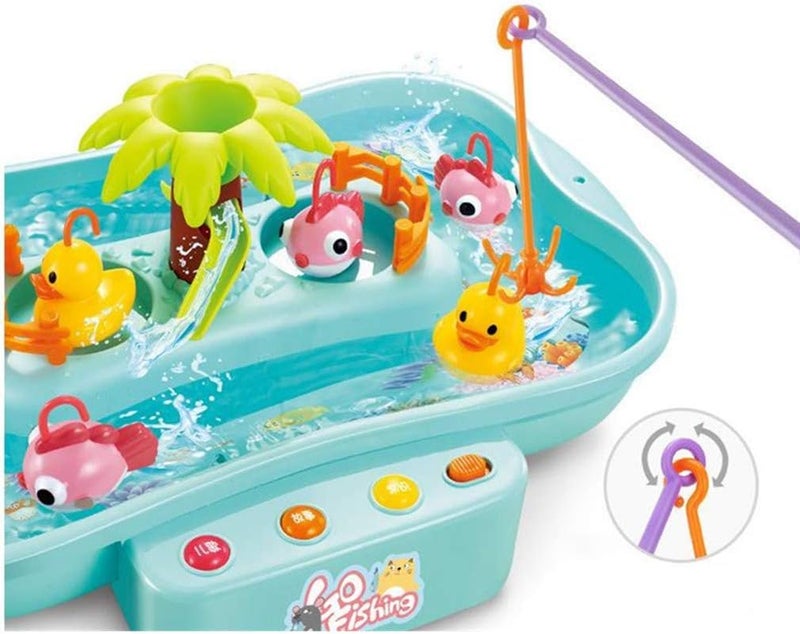 Fishing Game Set with Musical Fish and Duck Floating Water Table with Swirling Water Pond and Water Fishing Pole (Multicolor), Plastic - Image 4