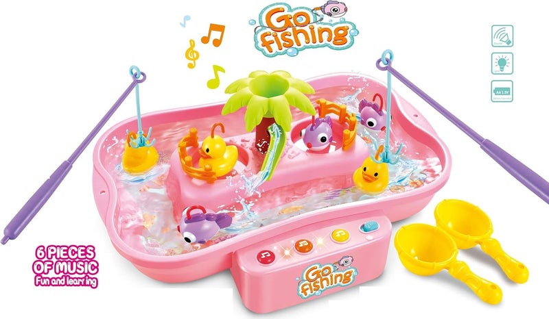 Fishing Game Set with Musical Fish and Duck Floating Water Table with Swirling Water Pond and Water Fishing Pole (Multicolor), Plastic - Image 3