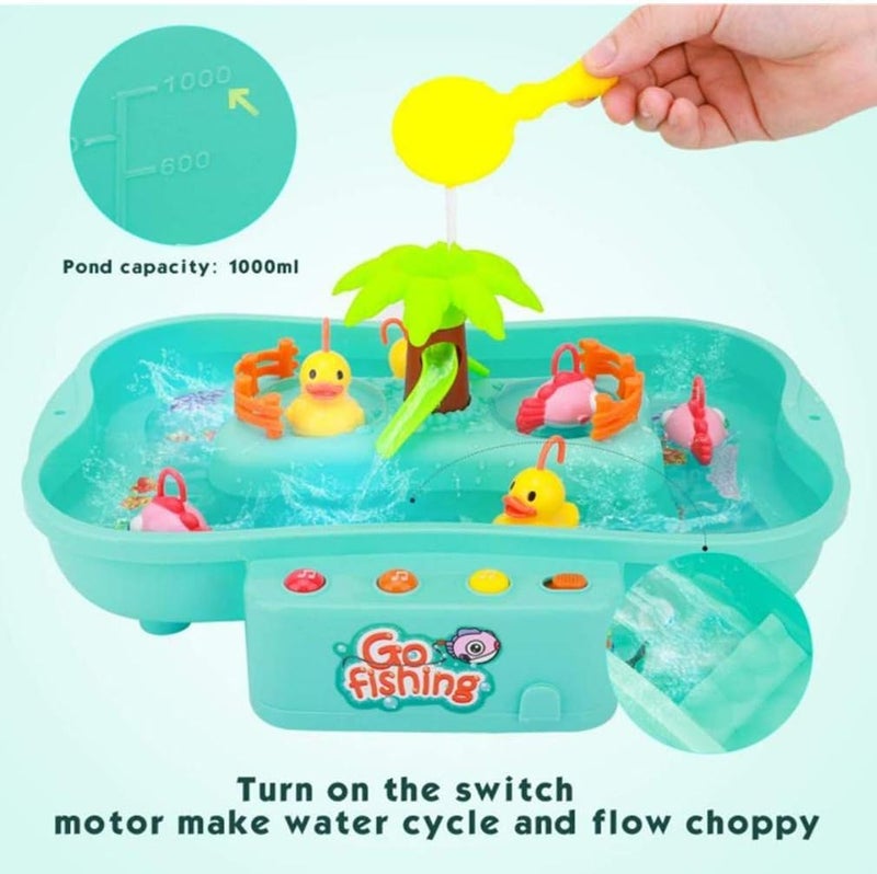 Fishing Game Set with Musical Fish and Duck Floating Water Table with Swirling Water Pond and Water Fishing Pole (Multicolor), Plastic - Image 5