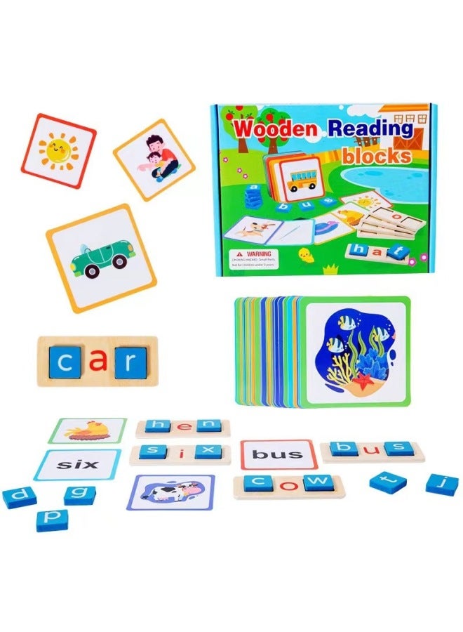 بطاقة الأبجدية الإنجليزية للأطفال من عمر 3 إلى 5 سنوات لتعلم الأطفال في مرحلة رياض الأطفال، مكعبات بناء ألعاب تعليمية متعددة الوظائف - اللون: مكعبات بناء كلمات تهجئة الحروف HJL - Image 1