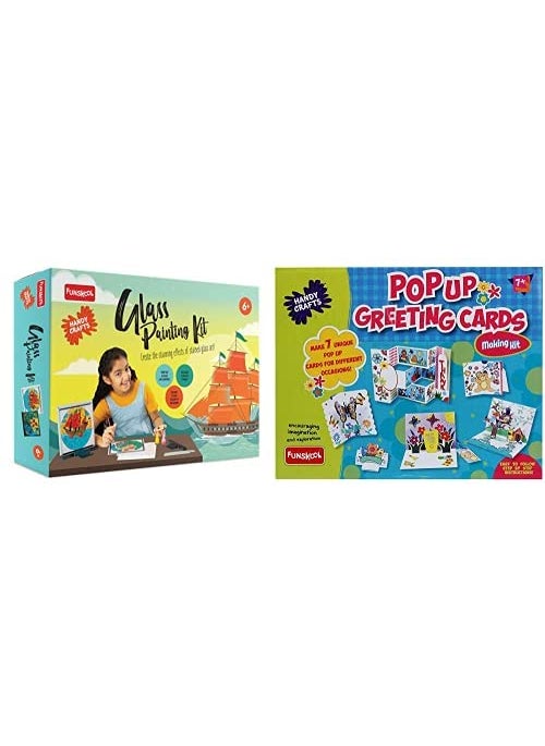 Funskool Funskool - Handycrafts Glass Painting, Arts and Craft for Creative Painting,for Kids 6 Years Above Girls an & Handy Crafts Pop Up Greeting Cards, Multi Color,Set of 2  - Image 1