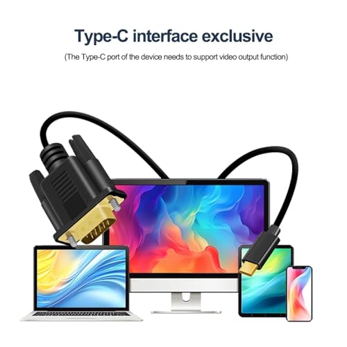 MICROWARE 1.8M USB C Video Converter Cable for Projector Monitor HDTV -C Male to VGA Male Adapter Cable for Thunderbolt3/4 Laptop - Image 3