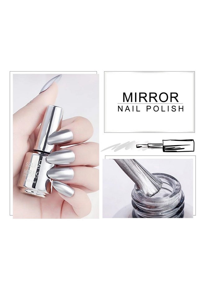 KYDA 18Ml Mirror Nail Polish Bright Colorful Nail Polish For Nail Art Longlasting Mirror Effect Nail Glue Gorgeous Reflective Manicure Nail Lacquerssilver 0.61 Fl Oz  - Image 2