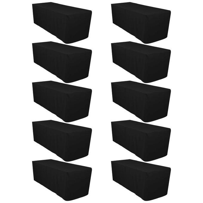 10 PACK BLACK FITTED TABLECLOTHS FOR 6 FOOT RECTANGLE TABLES BLACK TABLE COVERS FOR WEDDINGS BANQUETS OR RESTAURANTS