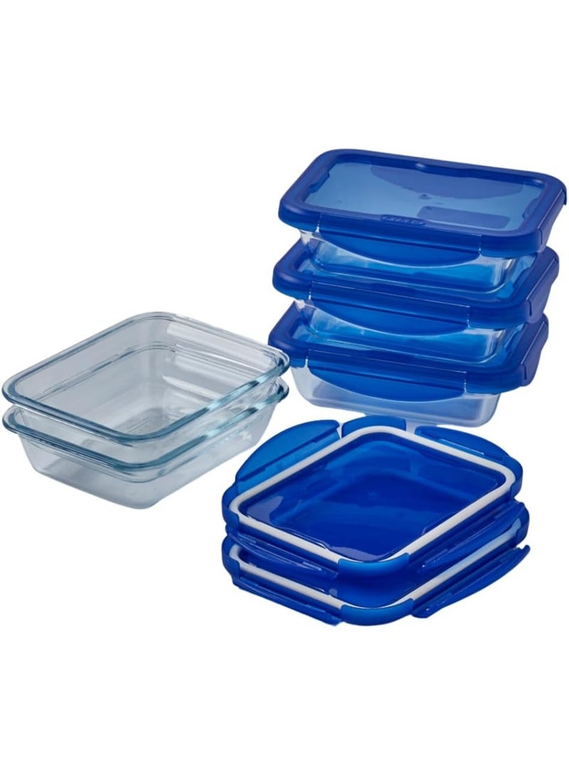 PYREX Cook & Go Set of 5 Rectangular Lunchboxes 0.8 L Borosilicate Glass Oven, Microwave and Dishwasher Safe Made in France Blue 1kg - Image 1