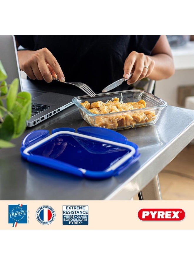 PYREX Cook & Go Set of 5 Rectangular Lunchboxes 0.8 L Borosilicate Glass Oven, Microwave and Dishwasher Safe Made in France Blue 1kg - Image 3