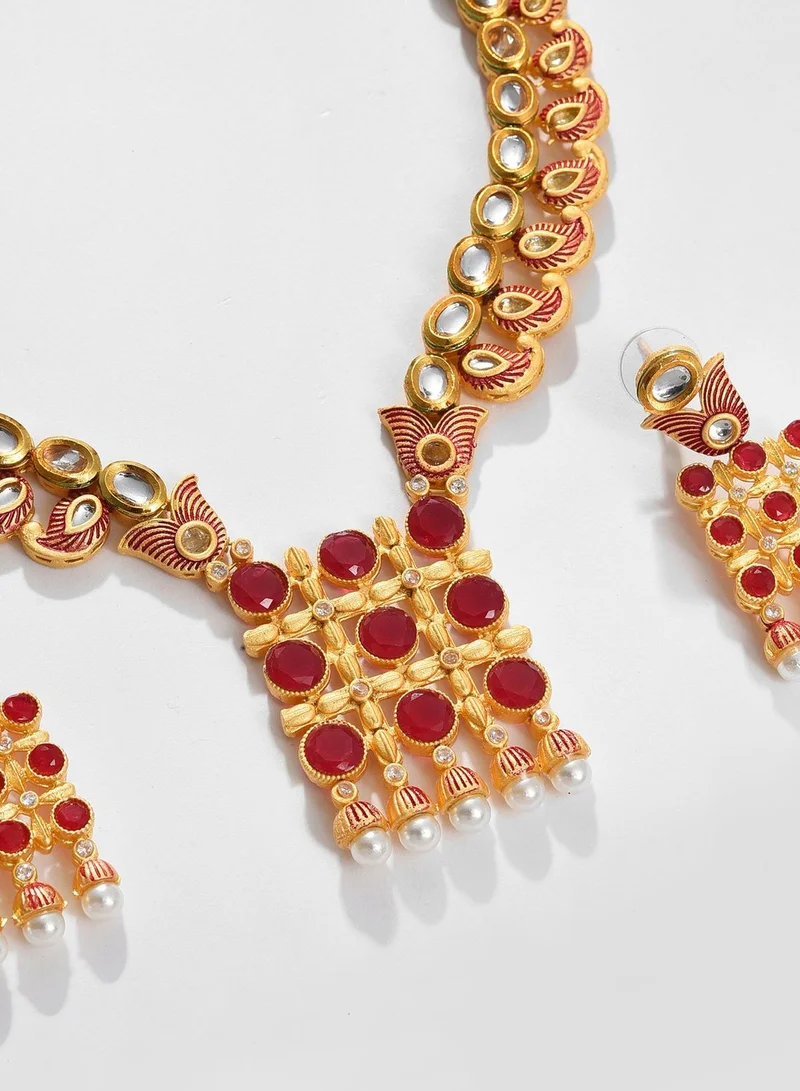 SOHI Gold Plated Designer Kundan Necklace and Earrings Set