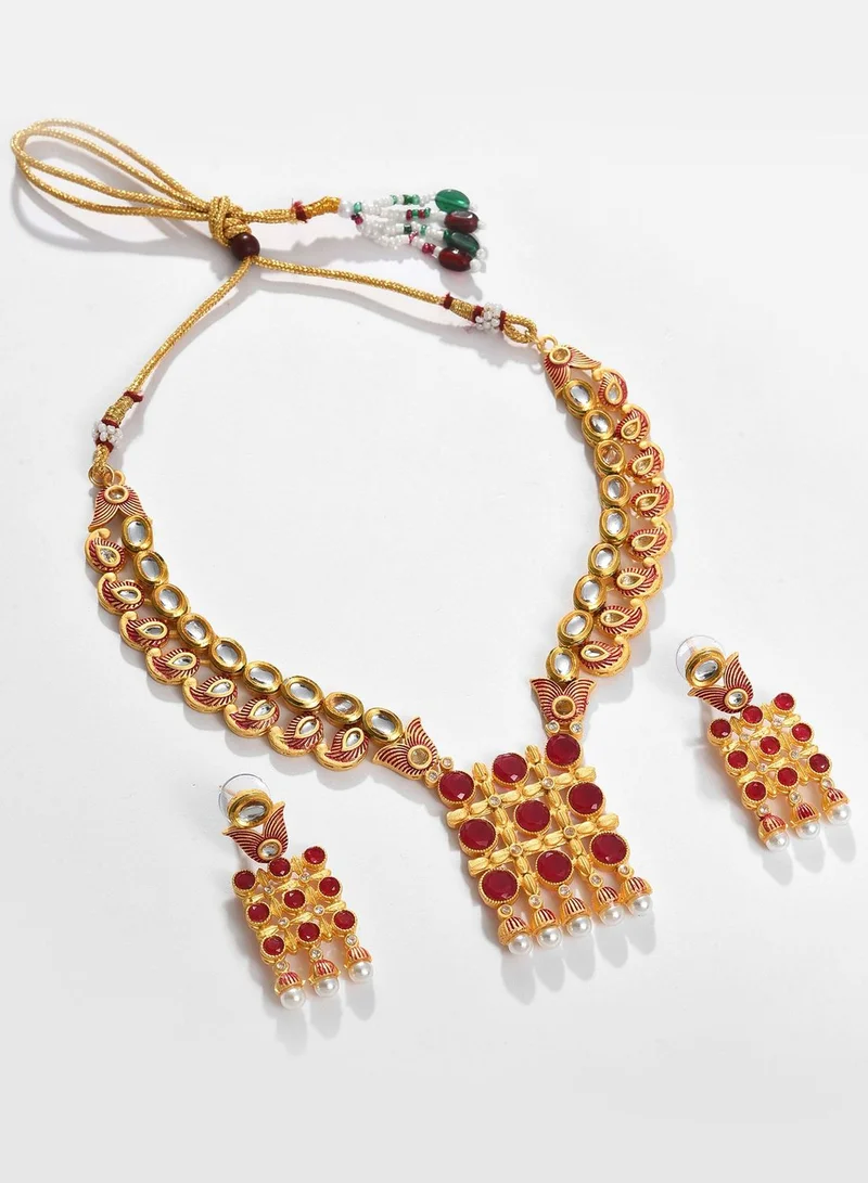 SOHI Gold Plated Designer Kundan Necklace and Earrings Set