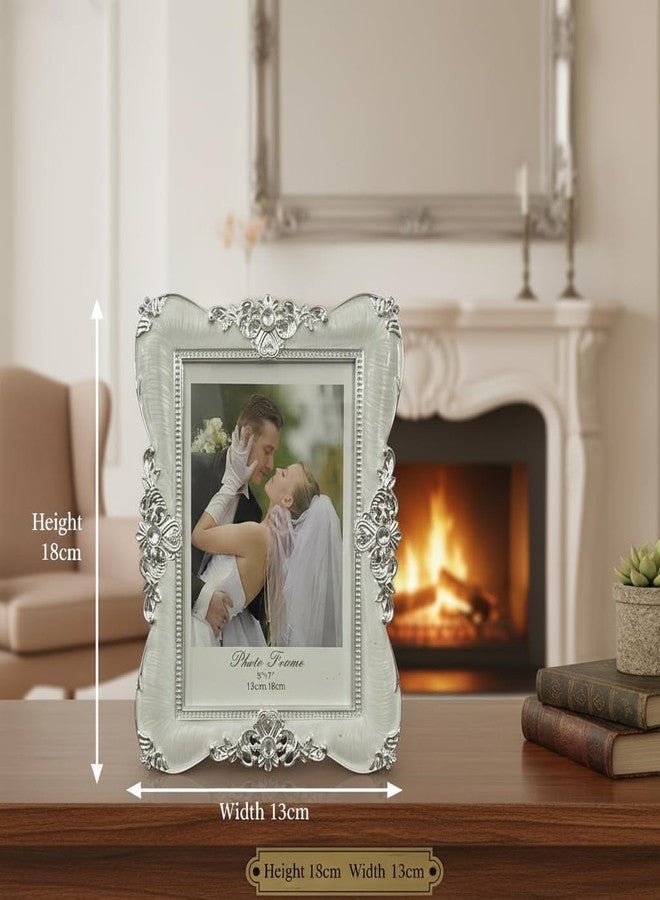 إطار صور فضي أبيض مزخرف، بتصميم زهري عتيق، مقاس 5×7 بوصة، ديكور زفاف، عرض على سطح الطاولة - Image 3
