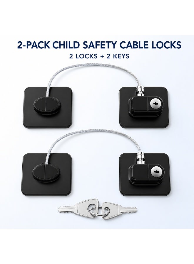 XINYIWA 2-Pack Child Safety Cable Locks with 2 Keys, Self-Adhesive Baby Proofing Locks for Refrigerator, Freezer, Window, Cabinet and Drawer, No Drilling, Black - Image 1