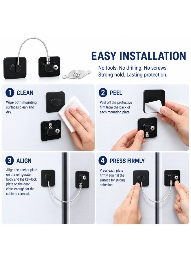 XINYIWA 2-Pack Child Safety Cable Locks with 2 Keys, Self-Adhesive Baby Proofing Locks for Refrigerator, Freezer, Window, Cabinet and Drawer, No Drilling, Black - Image 5