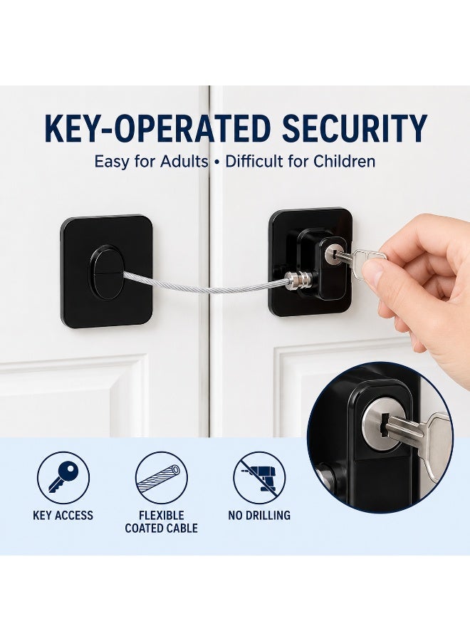 XINYIWA 2-Pack Child Safety Cable Locks with 2 Keys, Self-Adhesive Baby Proofing Locks for Refrigerator, Freezer, Window, Cabinet and Drawer, No Drilling, Black - Image 3