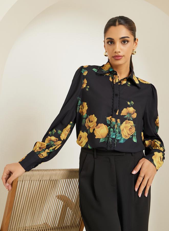 Styli Women Black Floral Printed Shirt - Image 3