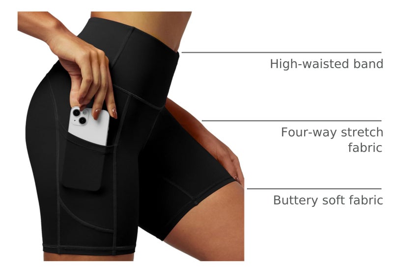 IUGA Biker Shorts Women 6" Tummy Control Workout Shorts Women with Pockets High Waisted Yoga Running Gym Spandex Compression Black - Image 4