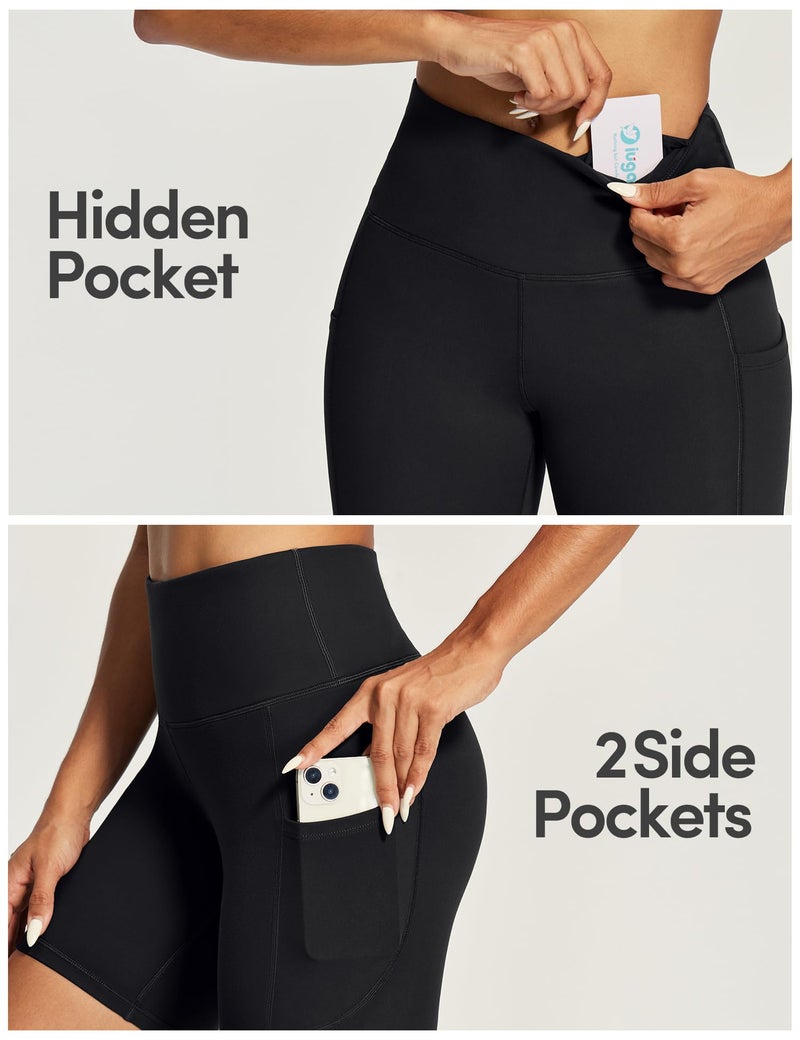 IUGA Biker Shorts Women 6" Tummy Control Workout Shorts Women with Pockets High Waisted Yoga Running Gym Spandex Compression Black - Image 3