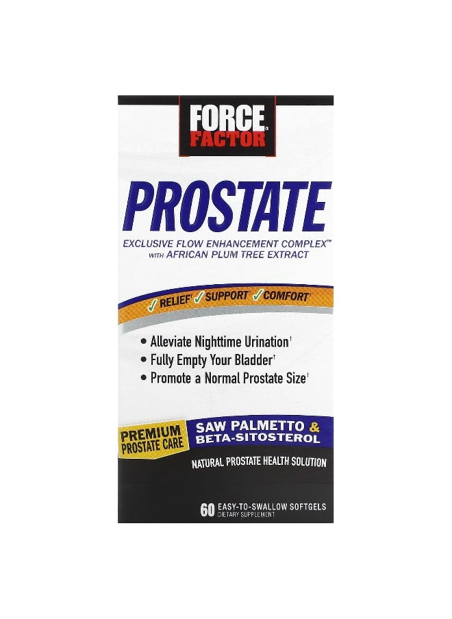 Force Factor Force Factor, Prostate, Natural Prostate Health Solution, 60 Easy-To-Swallow Softgels  - Image 1
